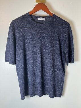 Gabriela Hearst Cashmere Silk Navy Blue Short Sleeve Women's T-Shirt Sz L